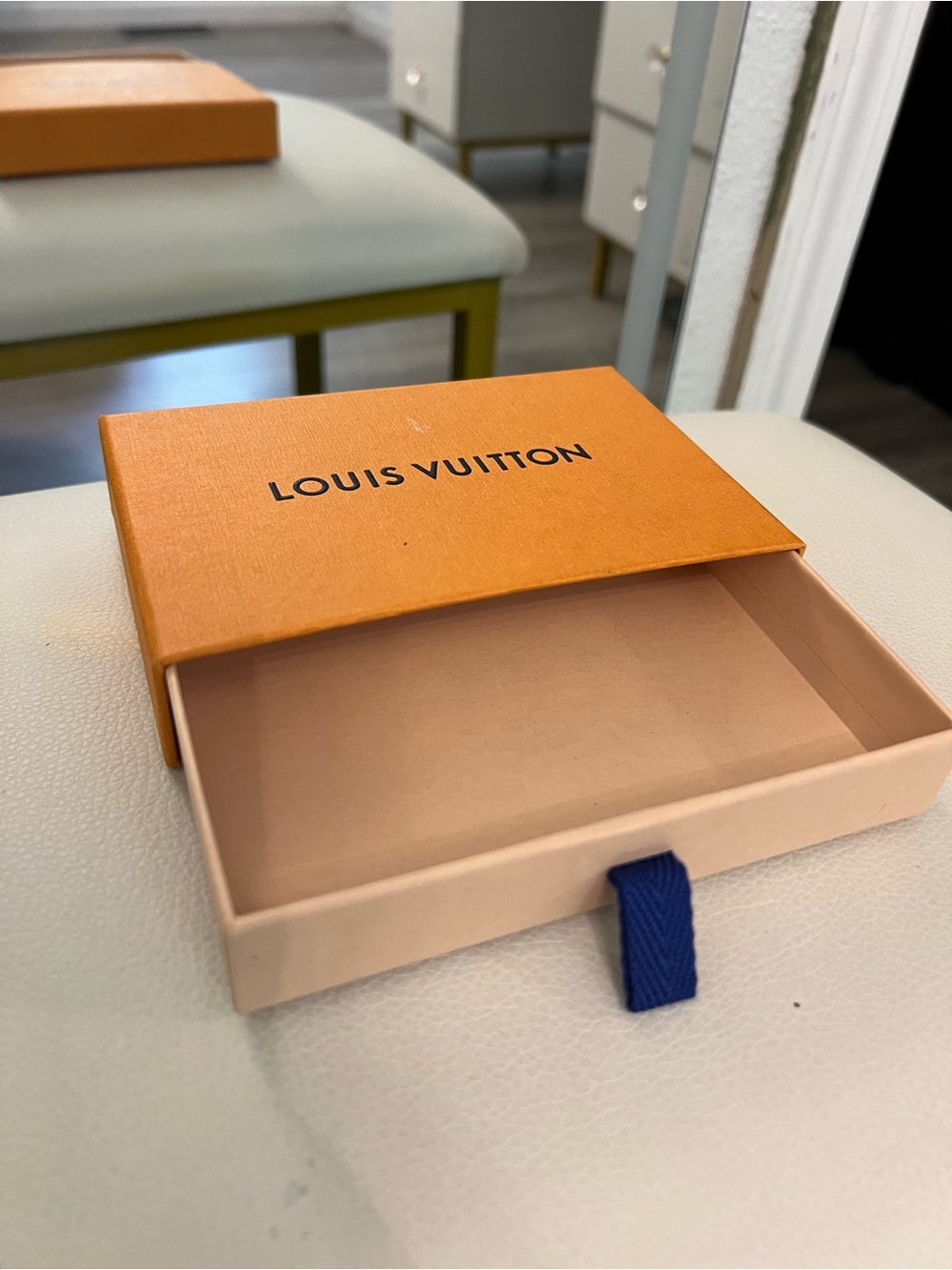 Louis Vuitton Orange and Beige Gift Drawer Box with Blue Tab